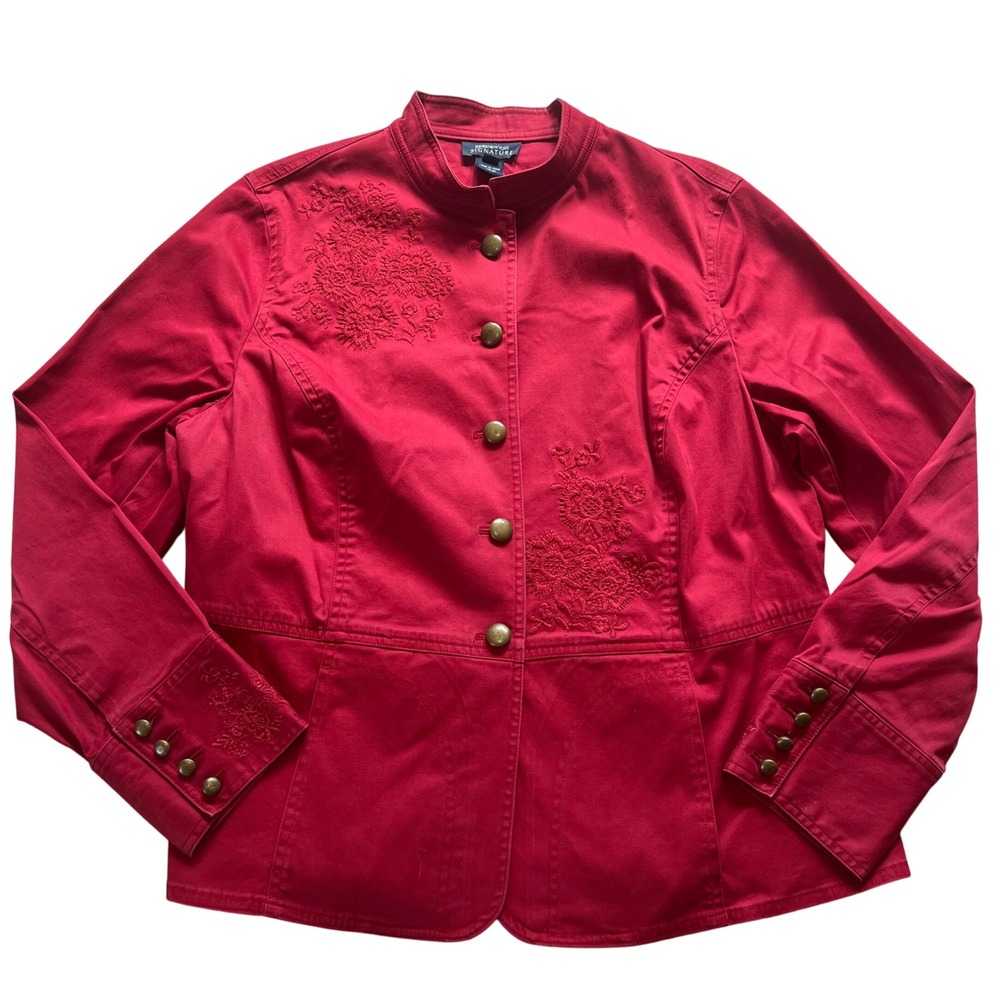 Vintage Jones New York Red Floral Embroidered Collared Jacket Womens XL y2k fall